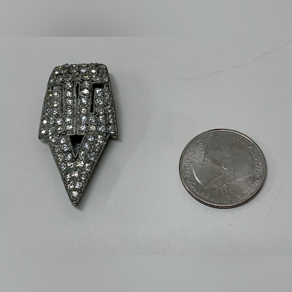 Mid Century Vintage Art Deco Silver Tone Rhinestone Clip On Brooch - Picture 7 of 16